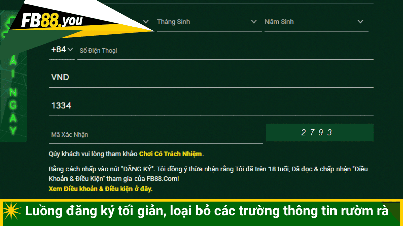 Luồng đăng ký tối giản, loại bỏ các trường thông tin rườm rà